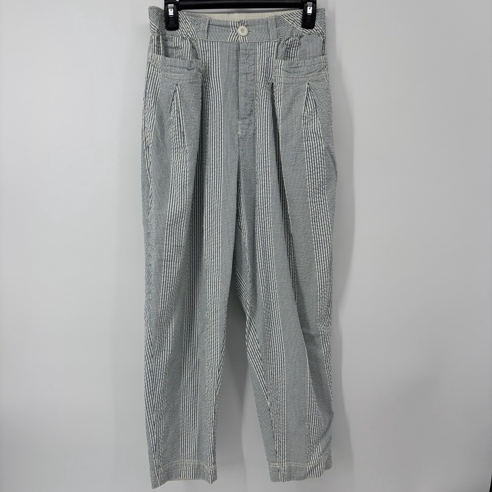 FREE PEOPLE Make A Stand‎ Blue White Striped Seersucker Trousers Size Small